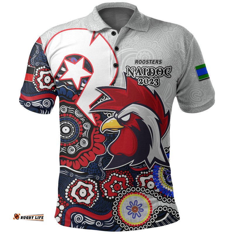 Roosters Rugby Polo Shirt NAIDOC 2023 Patterns Amazing Aussie