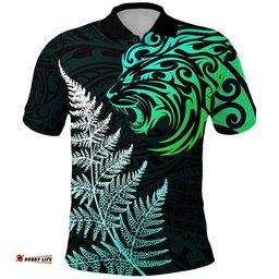 Custom Personalised Lion Maori Polo Shirt Aotearoa mix Silver Fern Version Blue