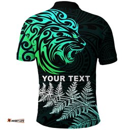 Custom Personalised Lion Maori Polo Shirt Aotearoa mix Silver Fern Version Blue