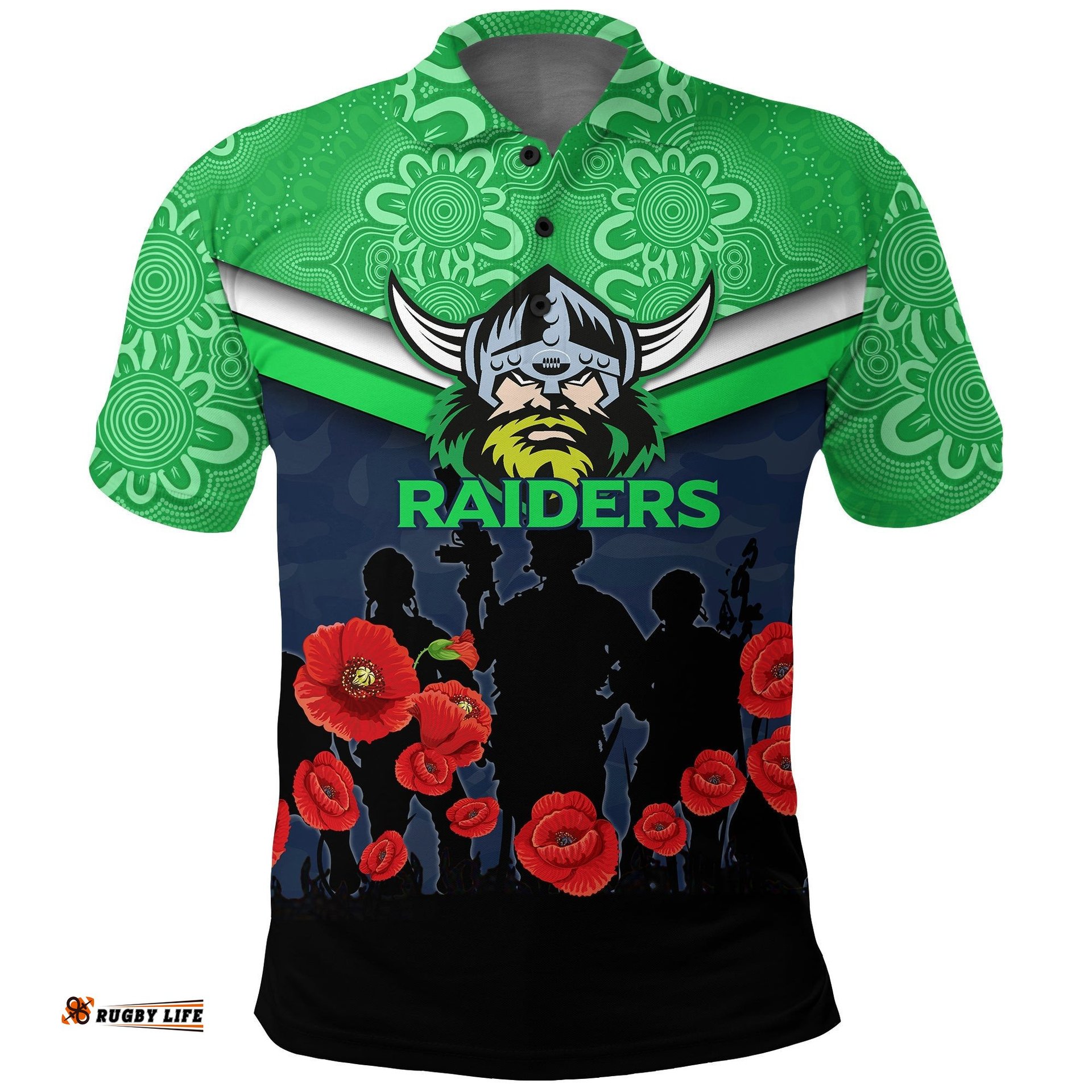 Canberra Raiders Anzac Day Polo Shirt - Indigenous Art -