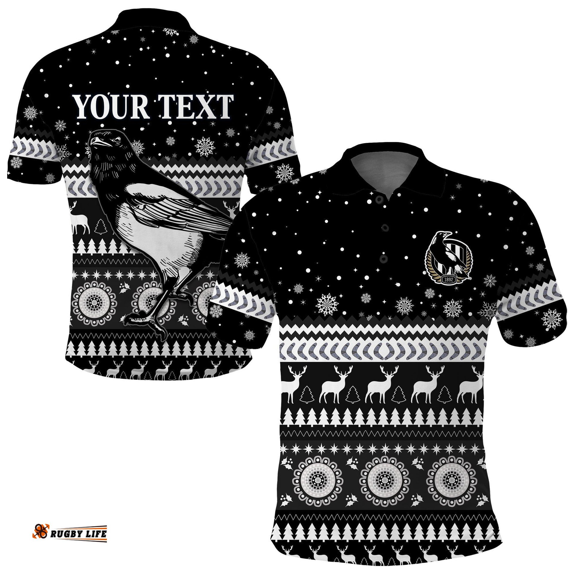 Custom Personalised Magpies Christmas Polo Shirt Indigenous Collingwood Football