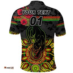 Custom Personalised Penrith Panthers ANZAC 2022 Polo Shirt Poppy Flowers Vibes - White