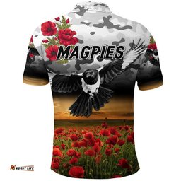 Collingwood Magpies ANZAC Polo Shirt Poppy Vibes