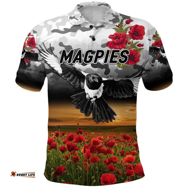 Collingwood Magpies ANZAC Polo Shirt Poppy Vibes