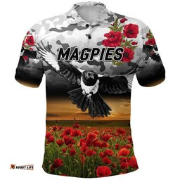 Collingwood Magpies ANZAC Polo Shirt Poppy Vibes