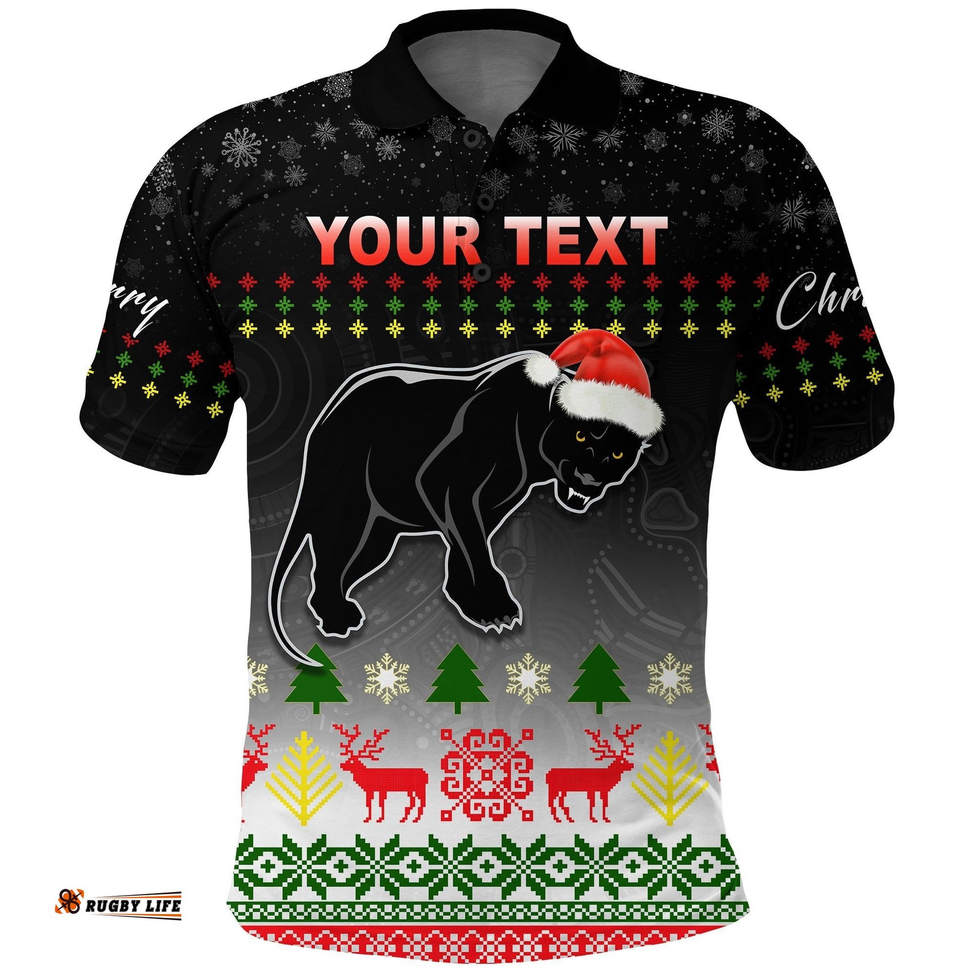 Custom Personalised Penrith Panthers Polo Shirt Merry Christmas 2021 Indigenous