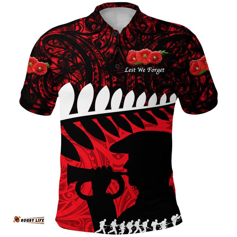 New Zealand Maori ANZAC Polo Shirt Remembrance Soldier - Red
