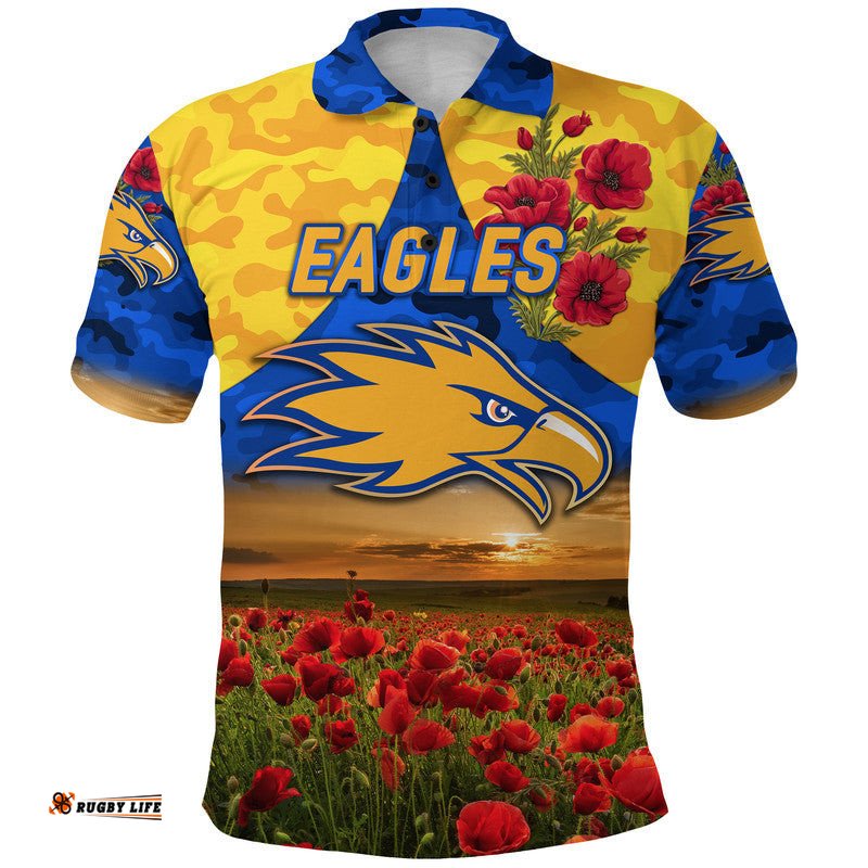 West Coast Eagles ANZAC Polo Shirt Poppy Vibes - Royal Blue