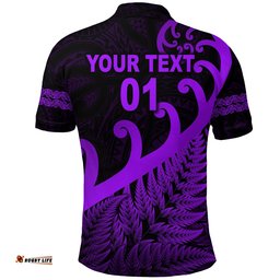 Custom Personalised New Zealand Rugby Maori Polo Shirt Silver Fern Koru Vibes - Purple
