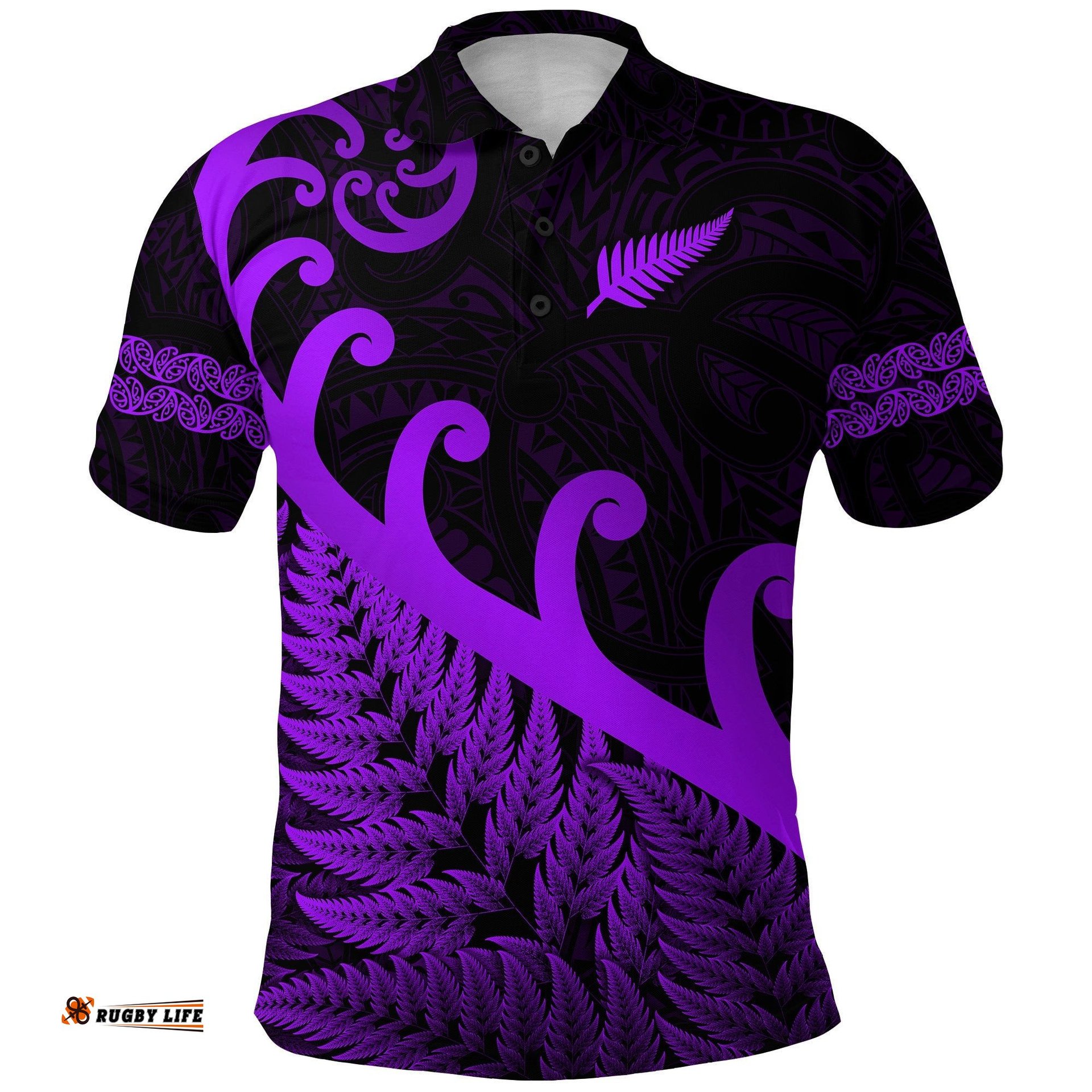 Custom Personalised New Zealand Rugby Maori Polo Shirt Silver Fern Koru Vibes - Purple