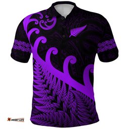 Custom Personalised New Zealand Rugby Maori Polo Shirt Silver Fern Koru Vibes - Purple
