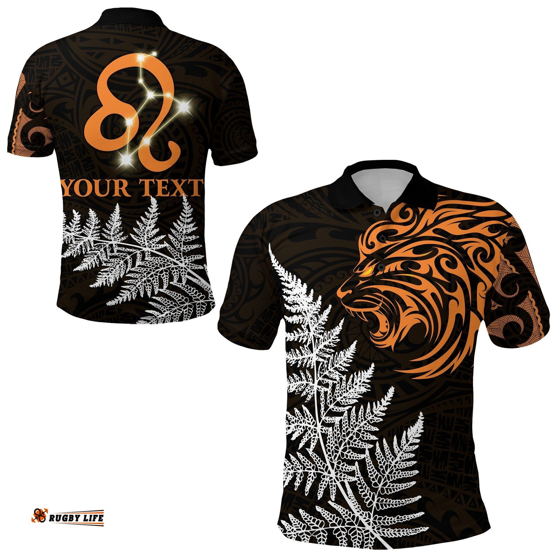 Custom Personalised Leo Zodiac Style Maori Polo Shirt Orange Lion