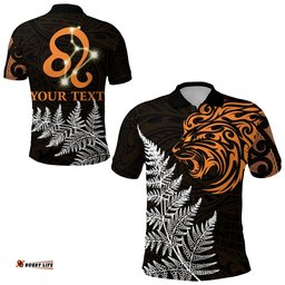 Custom Personalised Leo Zodiac Style Maori Polo Shirt Orange Lion
