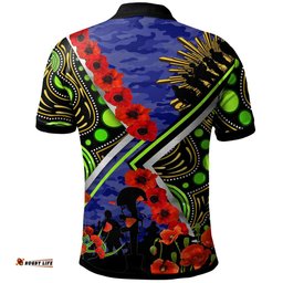 Raiders Rugby Polo Shirt - Canberra Raiders Anzac Day Remembrance Aboriginal Polo Shirt