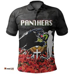 Penrith Panthers Polo Shirt Anzac Day Poppy Flowers With Army Patterns