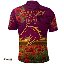 Custom Personalised Broncos ANZAC Polo Shirt Poppy Flowers Vibes