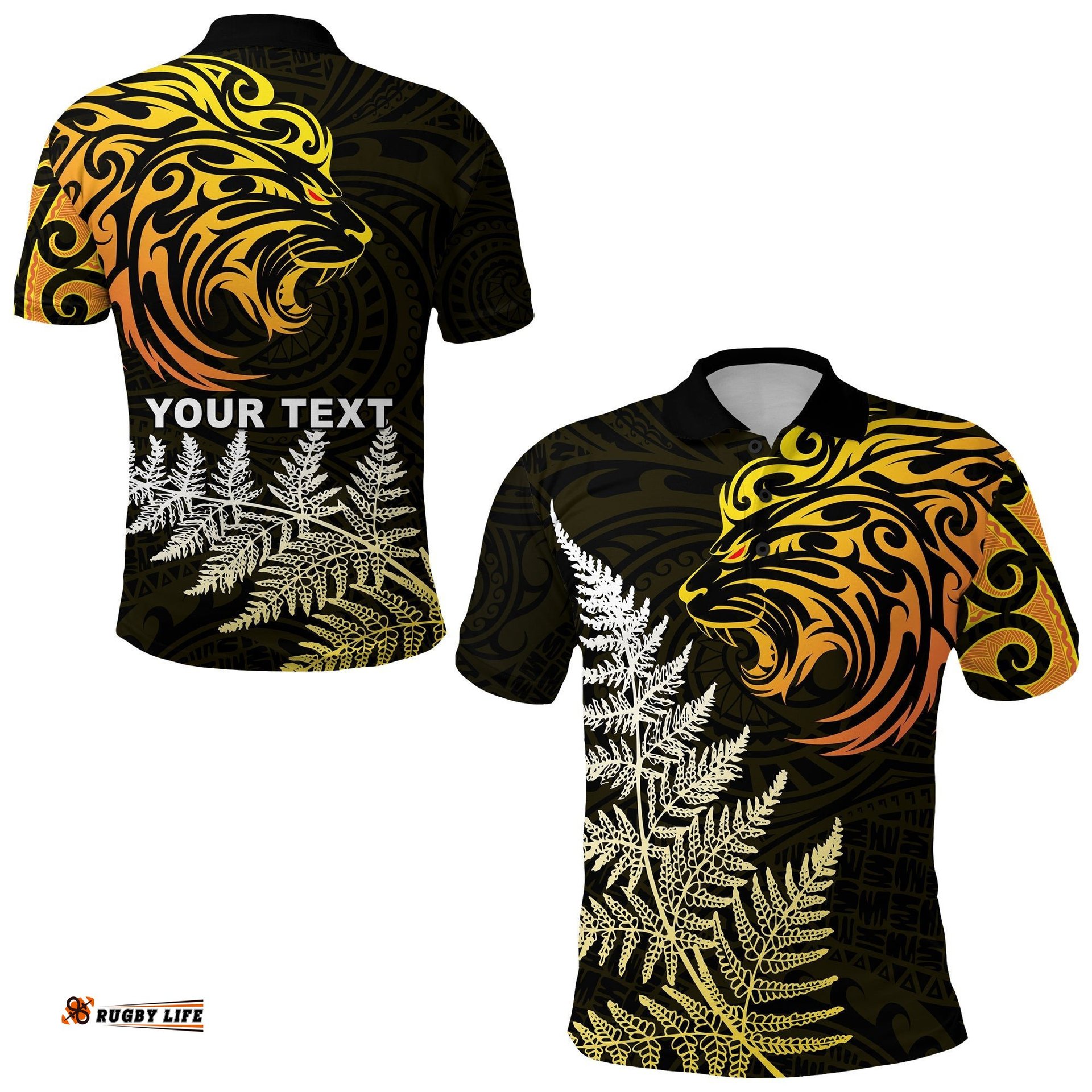 Custom Personalised Lion Maori Polo Shirt Aotearoa mix Silver Fern