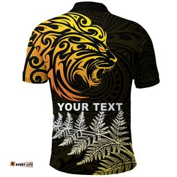 Custom Personalised Lion Maori Polo Shirt Aotearoa mix Silver Fern