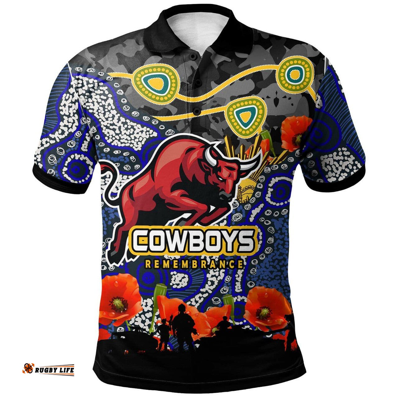 Cowboys Rugby Polo Shirt - Custom Anzac Day North Queensland Cowboys Aboriginal Culture Polo Shirt