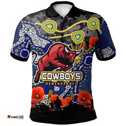 Cowboys Rugby Polo Shirt - Custom Anzac Day North Queensland Cowboys Aboriginal Culture Polo Shirt