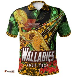 Wallabies Rugby Polo Shirt - Custom Anzac Wallabies Kangaroo with Aboriginal Patterns Polo Shirt
