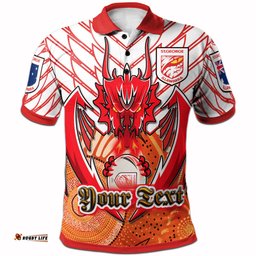 St. George Aboriginal Rugby Polo Shirt - Custom Indigenous Super Dragons with Australia Flag