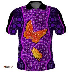 Custom Personalised Aboriginal Dot Polo Shirt Butterfly Natural Beauty