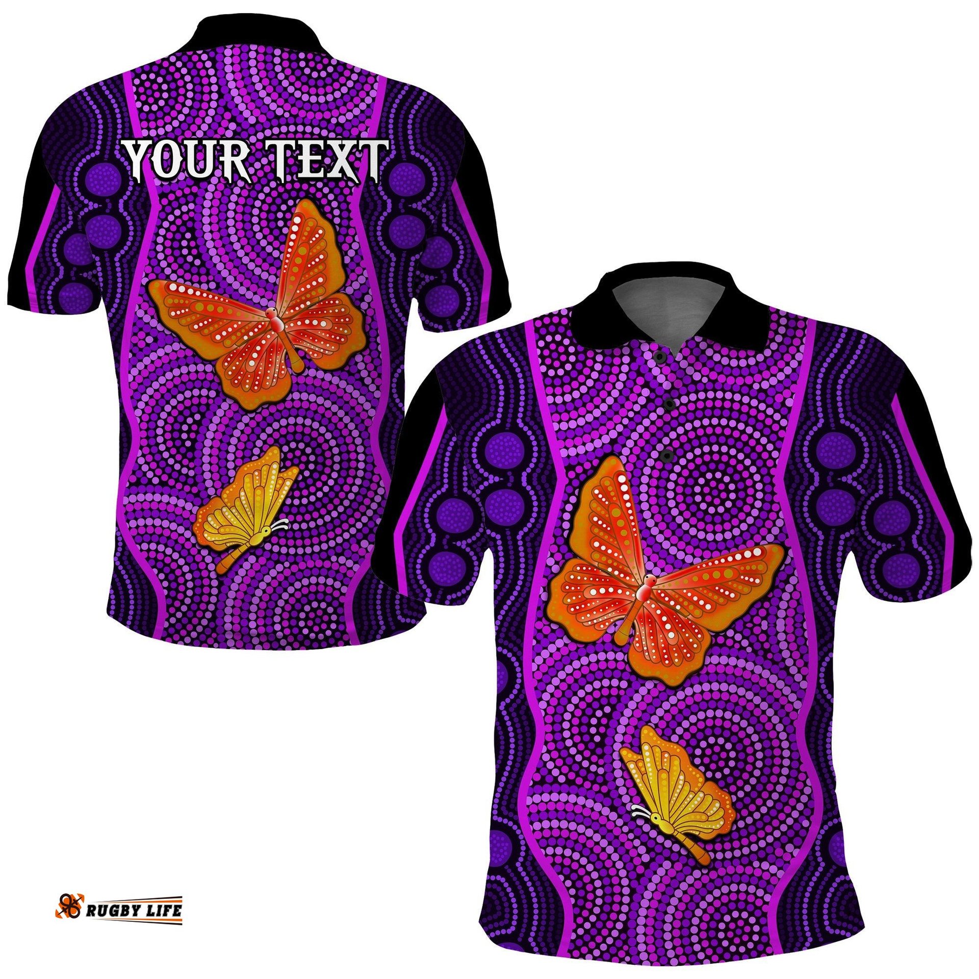 Custom Personalised Aboriginal Dot Polo Shirt Butterfly Natural Beauty