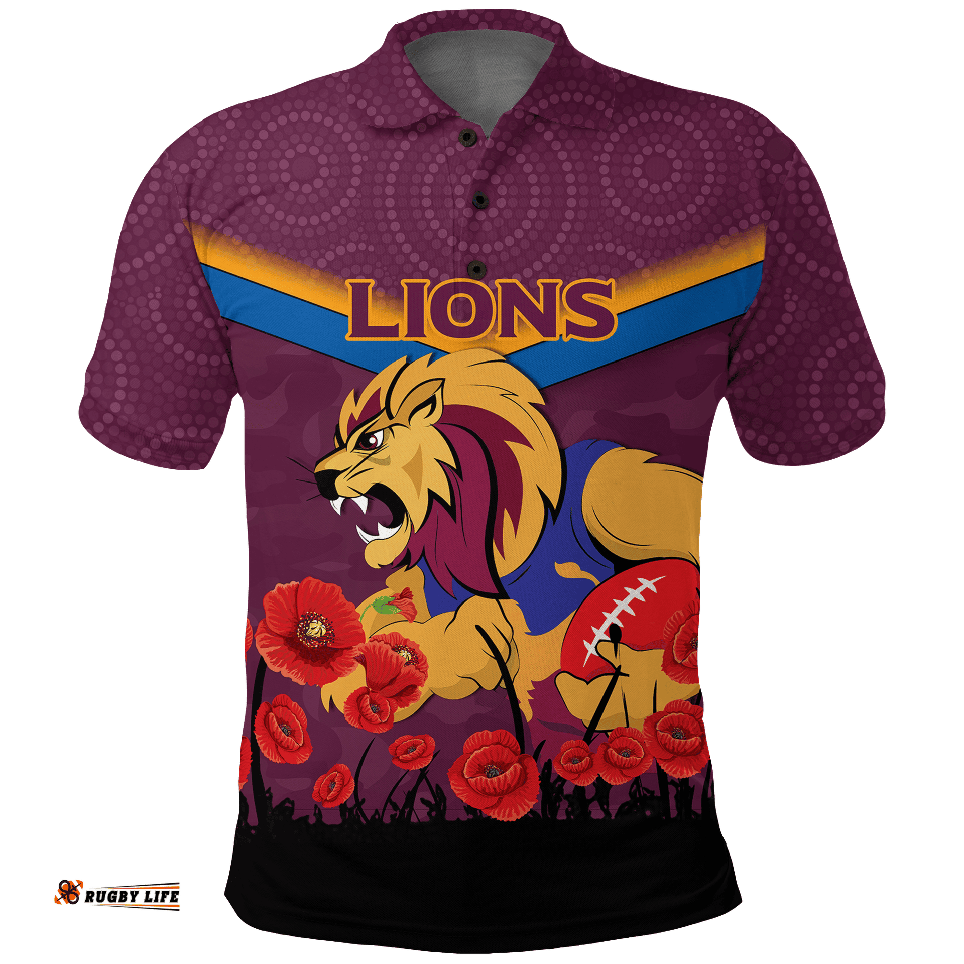 Brisbane Lions Anzac Day Polo Shirt - Indigenous Art -