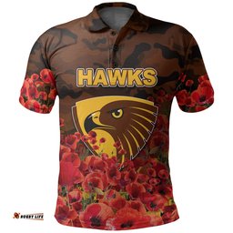 Anzac Day Hawks Polo Shirt Poppy Flowers With Army Patterns