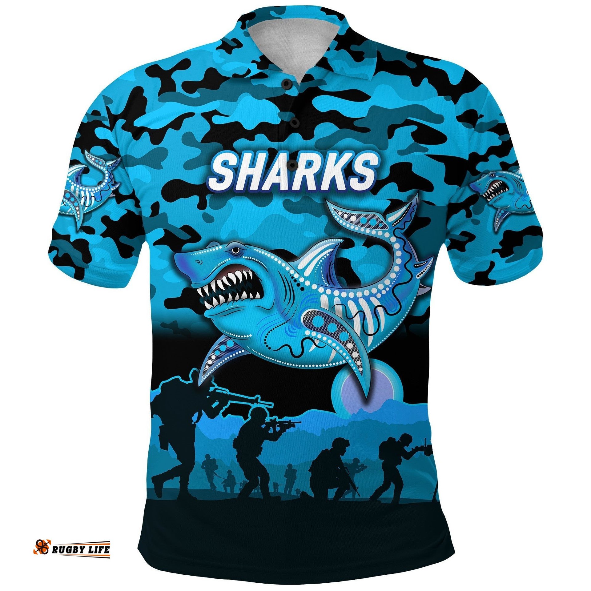 Cronulla-Sutherland Sharks ANZAC 2022 Polo Shirt Simple Style - Black