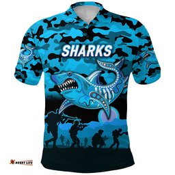 Cronulla-Sutherland Sharks ANZAC 2022 Polo Shirt Simple Style - Black