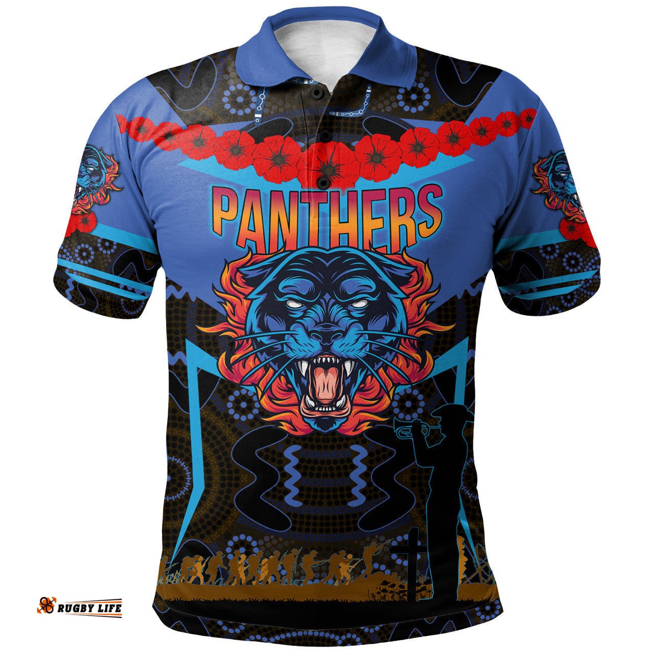 Panthers Rugby Polo Shirt - Custom Anzac Angry Panther Style Polo Shirt
