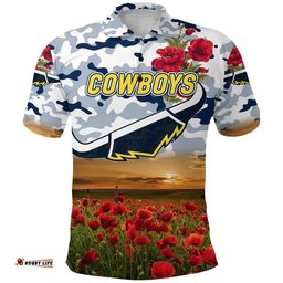 North Queensland Cowboys ANZAC 2022 Polo Shirt Poppy Flowers Vibes - White