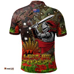 Knights Rugby Polo Shirt - Custom Anzac Kinghts with Remembrance Poppy and Indigenous Patterns Polo Shirt