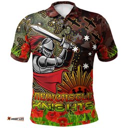 Knights Rugby Polo Shirt - Custom Anzac Kinghts with Remembrance Poppy and Indigenous Patterns Polo Shirt