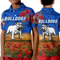 Bulldogs ANZAC Polo Shirt Poppy Flowers Vibes - Blue