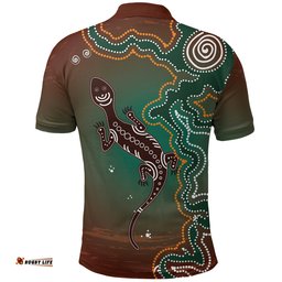 Aboriginal Lizard Polo Shirt - Indigenous Dot Painting Art -