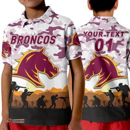 Custom Personalised Broncos ANZAC Polo Shirt Simple Style - White