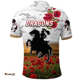 Dragons ANZAC Polo Shirt Poppy Flowers Vibes - White