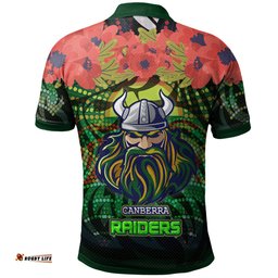 Raiders Rugby Polo Shirt - Aboriginal Dot Art Raiders With Poppy Flower Polo Shirt