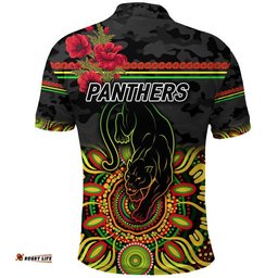 Penrith Panthers ANZAC 2022 Polo Shirt Indigenous Vibes - Black