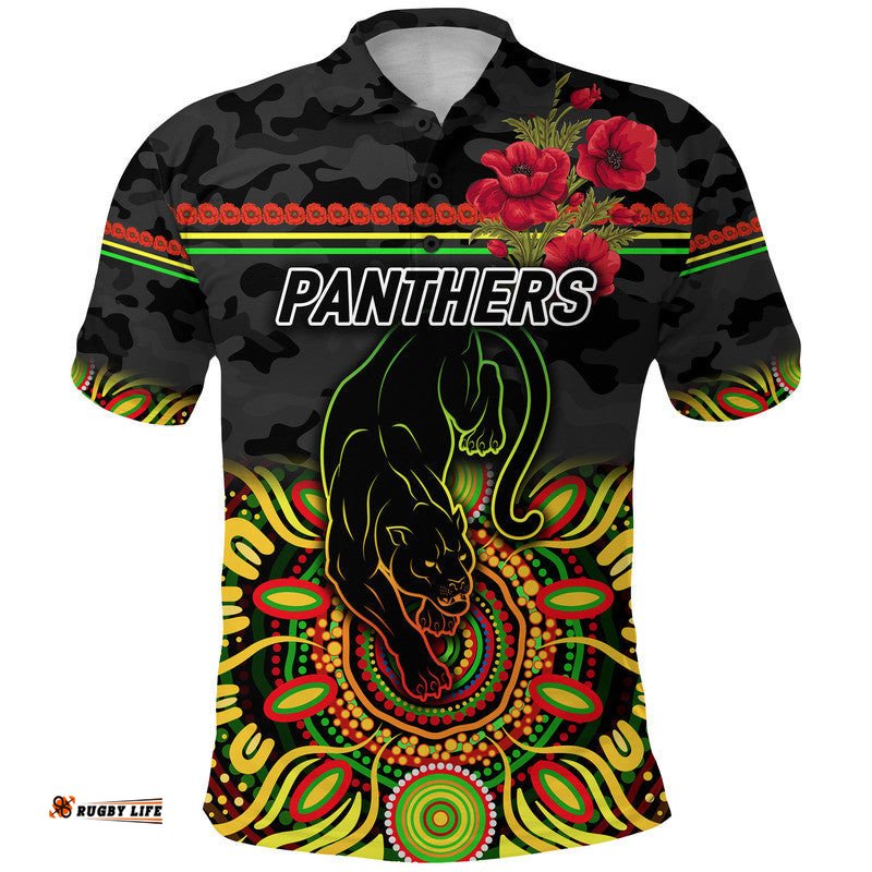 Penrith Panthers ANZAC 2022 Polo Shirt Indigenous Vibes - Black