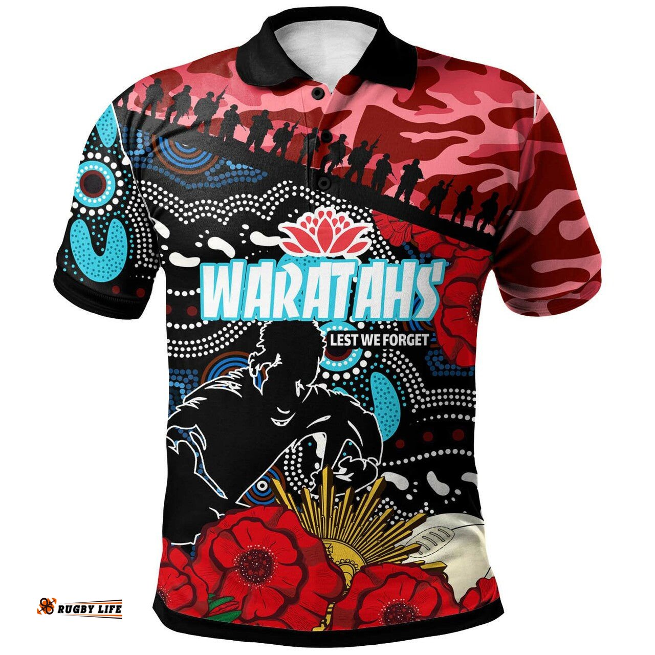 Waratahs Rugby Polo Shirt - Custom Anzac NSW Waratahs Aboriginal Flower Polo Shirt