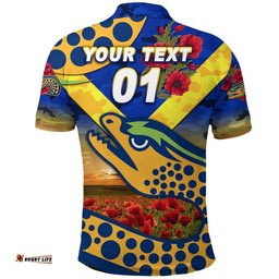 Custom Personalised Eels ANZAC Polo Shirt Poppy Flowers Vibes - Blue
