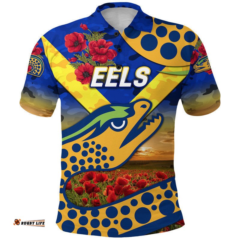 Custom Personalised Eels ANZAC Polo Shirt Poppy Flowers Vibes - Blue