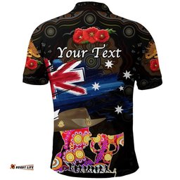 Custom Personalised Australia Aboriginal ANZAC Polo Shirt Remembrance Vibes - Black