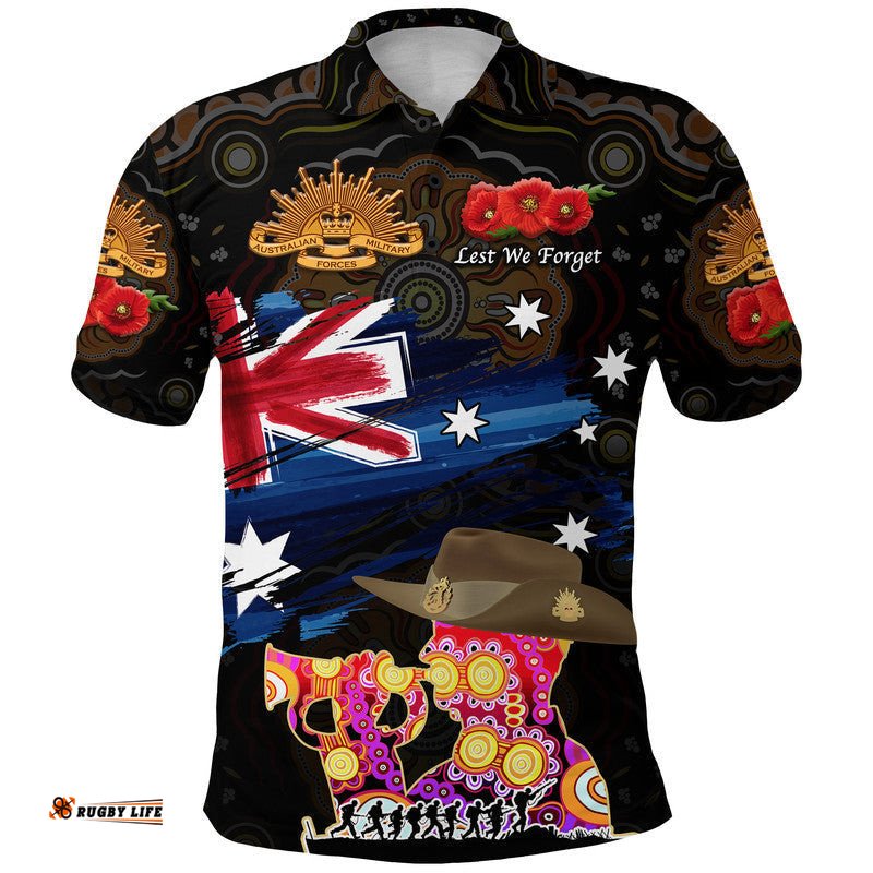Custom Personalised Australia Aboriginal ANZAC Polo Shirt Remembrance Vibes - Black