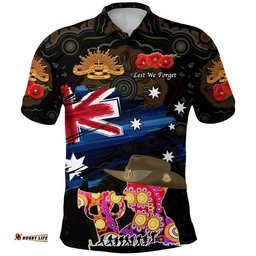 Custom Personalised Australia Aboriginal ANZAC Polo Shirt Remembrance Vibes - Black
