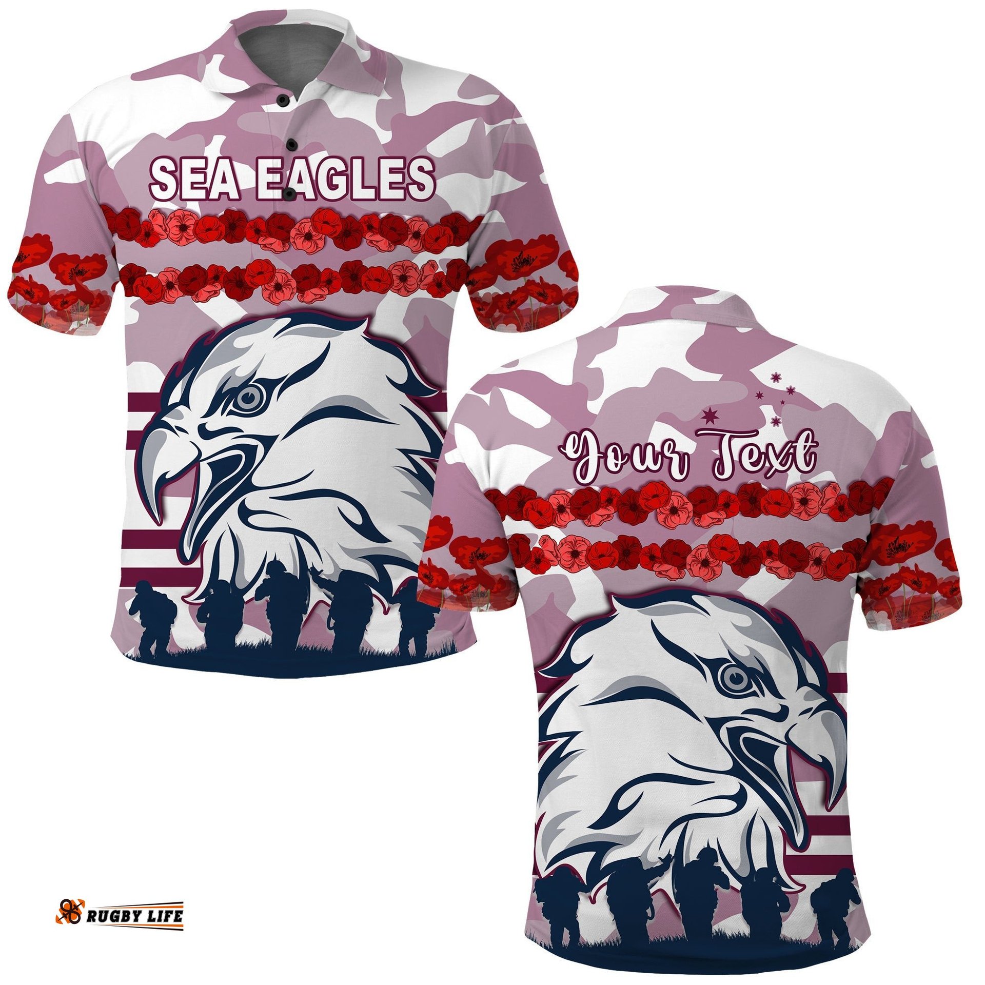 Custom Personalised Sea Eagles Anzac Day Polo Shirt Proud Soldiers Lest We Forget Ver.01
